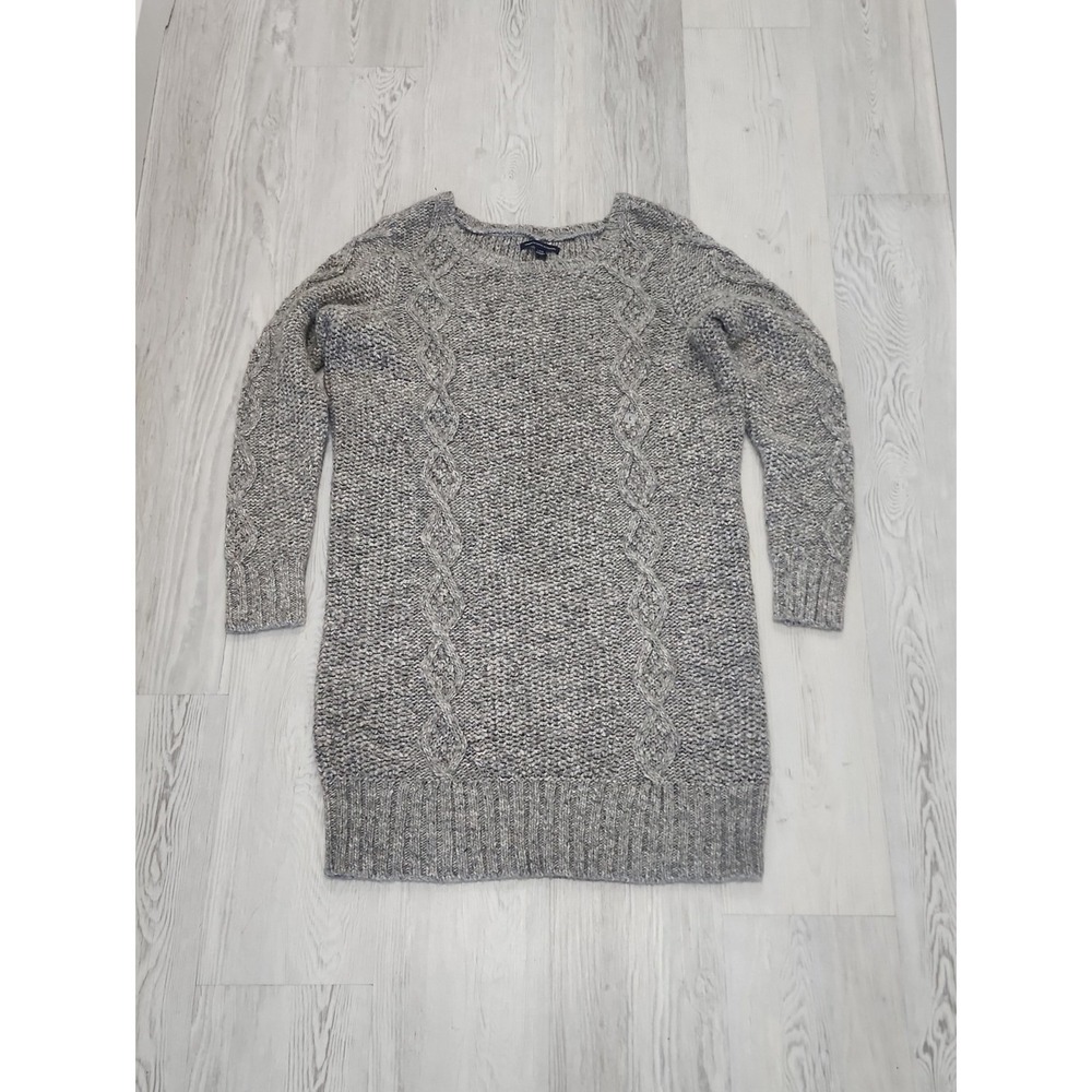 American Eagle Outfitters Wool Blend Marled Gray Cable Knit Sweater Dress - Picture 2 of 7